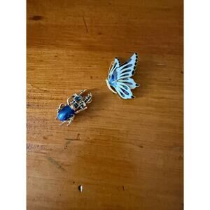 Vintage Butterfly Beetle Brooch Bundle Enamel Rhinestone Gold Tone Insect Pins